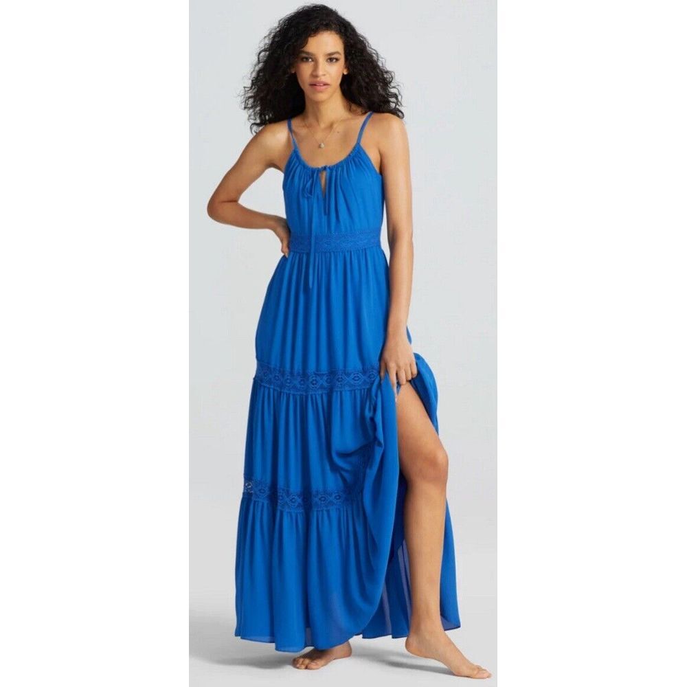 Mlle Gabrielle Electric Blue Spaghetti-Strap Maxi Dress NEVER WORN,TOO SMALL .